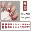 Handmade press-on nails with gradient burgundy red cat eye finish and pearl bow charms - Burgundy Cat Eye Bow Pearl (D212)