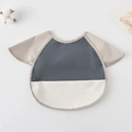 Waterproof baby feeding bib with wing sleeves in minimalist grey and beige colors - Shawl - Dark Gray Color Block / One Size