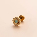 Pendiente de cartílago flor dorada con piedra azul claro y cristales blancos - Flor Dorada Con Piedra Azul Verdoso (5#) / Dorado