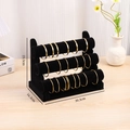 Three-tier black velvet bracelet display stand with 30.3x16.3x23.5cm dimensions - Black Velvet (3-Tier)