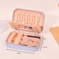 Light blue double-layer jewelry box with beige lining and storage compartments - Medium Zipper Mirror Style / Light Blue