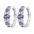 Boucles d'oreilles créoles argentées avec pierres violettes et cristaux blancs - Créole Géométrique Dégradée 4348-VT