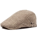 Hellbraune Vintage-Schirmmütze aus Leinen mit verstellbarer Metallschnalle - Verstellbar / Khaki