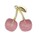 Pink resin cherry pendant with golden leaf and shiny glitter texture for jewelry DIY - 1Pc KC Gold Transparent Pink Glitter Resin 3D Cherry (30x28mm)