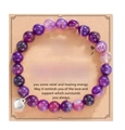 Purple natural stone beaded bracelet with silver heart pendant on a kraft display card - Purple Agate Bracelet