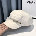 White newsboy cap with woven texture featuring a decorative strap and gold buckle detail - One Size(56-58cm) / Off White