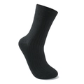 Classic black mid-calf ribbed knit cotton socks for men featuring reinforced elastic cuffs - Black