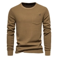 Khakifarbenes Langarmshirt für Herren aus Waffelstrick mit Brusttasche und Rippbündchen - S / Armeegrün