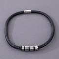 Men's black braided leather bracelet with stainless steel beads and magnetic clasp - Type A 7.5mm Black Necklace