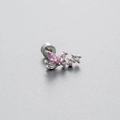 Titanium steel stud earring with pink zircon heart butterfly wings and screw back - Floral Style (A015-2#) / Single Piece