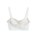 Witte crop top met beige bloemenkoord en dunne schouderbandjes op een lichte ondergrond - XS / Wit