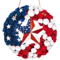 Patriotic July 4th door wreath with American flag star and red white blue flower accents - Patriotic Wreath