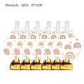 Detailed view of 6-piece rainbow party blowouts with shiny gold metallic foil and colorful patterns - Party Blowouts 6PCS-Rainbow