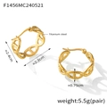 Detail view of 18k gold plated stainless steel oval hollow hoop earrings with dimensions - Gold