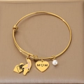 Adjustable golden MOM bracelet with heart pendant, pearl and motherly love charm - Pregnant Kissing Theme Style (KB203633-Z)