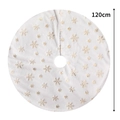 120cm white faux fur Christmas tree skirt featuring elegant golden snowflake embroidery - 120CM Diameter/Gold Snowflake