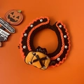 Halloween gebreide hondenhalsband met zwarte kat en oranje pompoen voor huisdieren - Oranje Kat Pompoen Halsband