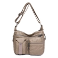 Borsa a tracolla vintage in pelle lavata kaki con tasche multiple e tracolla regolabile - Grigio