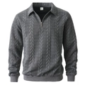 Felpa grigia da uomo in maglia a trecce con mezza zip e colletto a polo stile casual chic - Taglia S / Top / Grigio