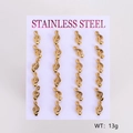 Set of 12 pairs golden musical note stainless steel stud earrings on display card - G-Clef Style(AML033224) / 12 Pairs Set