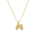 18k gold plated brass balloon letter M pendant necklace with sparkling micro-pave zircons - Necklace M