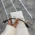 Frameless square sunglasses with gold metal bridge and black temple tips for women - Gold Frame Clear Lens