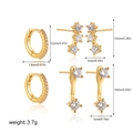 Detailed view of 18K gold earrings set with zircon stones showing sizes and weight - Front and Back Star 3 Pairs Set