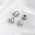 Set of four 14K gold plated silver cylinder beads with micro-pave cubic zirconia - Style 19 / 10x9mm / White Gold