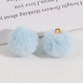 Light blue plush ball charm with gold loop for DIY earring making and accessories - Light Blue