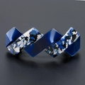 Elegant navy and floral acetate hair clip with cross geometric design for women - Floral Blue