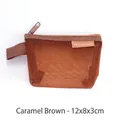 Caramel brown nylon mesh coin purse with zipper and side strap, 12x8x3cm size - 12×8×3cm / Caramel Brown