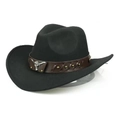 Classic black cowboy hat with leather band featuring silver bull head studs and rivets - M(56-58cm) / Black (Woven Bull Head Band)