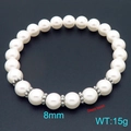 8mm white glass pearl beaded stretch bracelet with silver-tone stainless steel spacers - Steel Color Spacers Style (KB207001-Z)
