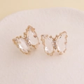 Macro shot of 925 silver needle butterfly earrings with gold plating and clear crystals - White (7#)