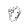 Detailed side view of S925 sterling silver ring with six-prong moissanite setting - Adjustable Open / Classic Six-Prong Side Stone Style (FDJZ-011)