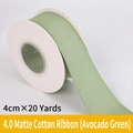Avocado green matte cotton ribbon roll, 4cm wide for floral gift boxes and baking - Matte Cotton Silk / 4.0cm Wide * 20 Yards / Avocado Green