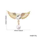Golden angel wing brooch with heart crystal, white pearl pendant and size dimensions - XD824360-1-Gold Wing Heart Pearl
