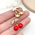 DIY sweet luxury red cherry alloy pendant charm with white rhinestones for jewelry making - KC Gold Red Enamel Rhinestone Half Cherry (23406)
