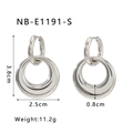 Detail view of double-hoop detachable earrings in polished silver-tone stainless steel - Silver Double Hoop Style (NB-E1191-S)