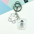 Cute white acrylic bear keychain with character charm and silver metal clasp - White Bear and Girl Style (Double Buckle No. 13)