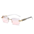 Rimless gradient pink sunglasses with golden accents and marble pattern temples - Gold Frame Grey Pink Gradient Lens White Marble Temple