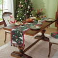 Camino de mesa navideño con árbol de Navidad, bordes de cuadros rojos y borlas decorativas - 35x120 / Árbol de la Torre Verde + Borla Roja (Solo Lavar a Mano)