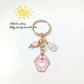 Pink and gold baby bottle keychain charm with candy and footprints cute metal design - Style C / Pink
