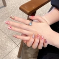 Uñas postizas artesanales rosa ojo de gato con diseño de corazón y purpurina larga - Grande (L) / Bailarina Ultra Corta (2119)