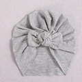 Grey knit baby turban hat featuring a large bow and delicate openwork texture - Medium Grey (#13)