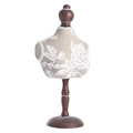 Mini portrait necklace stand with vintage floral fabric and brown wooden base for jewelry - Pattern Style / Pattern Gray Large