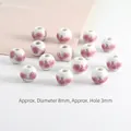 8mm ivory ceramic beads with pink plum blossom motifs for DIY jewelry making - 8mm Light Pink Plum Blossom