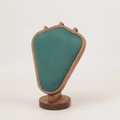 Luxury green velvet necklace display stand with round wooden base for jewelry display - Walnut Green Velvet