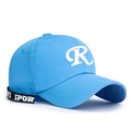 Light blue baseball cap with white embroidered R letter and sports ribbon strap - Adjustable / Light Blue