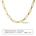 Detailansicht der 6 mm IP-vergoldeten Edelstahl-Büroklammerkette mit Abmessungen - 6mm*45+5cm (1012G)
